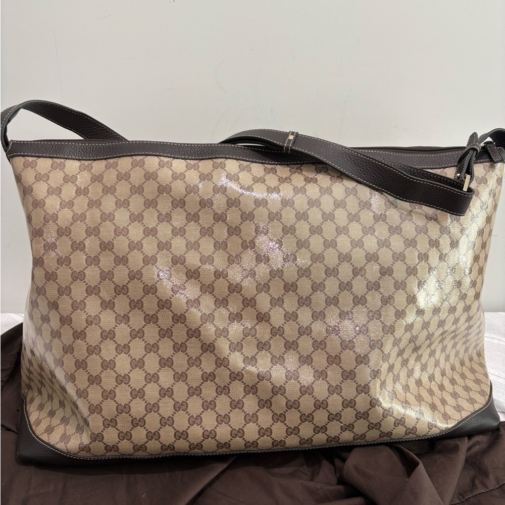 Authentic Gucci GG Supreme Crystal Monogram Large Shoulder Tote Shopper w duster - Picture 2 of 15
